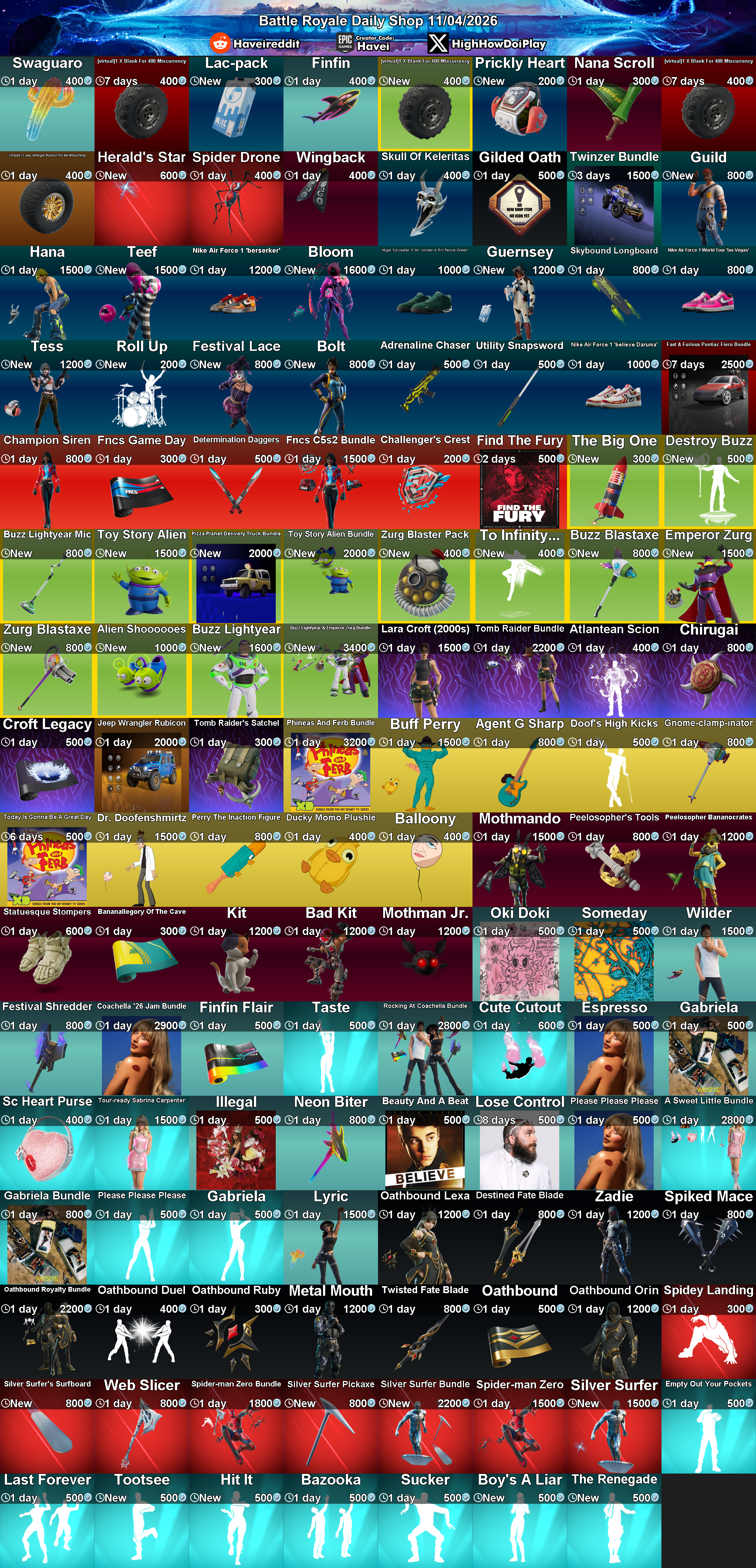 Today's (11_Apr_2026) Battle Royale Cosmetic Shop Rotation