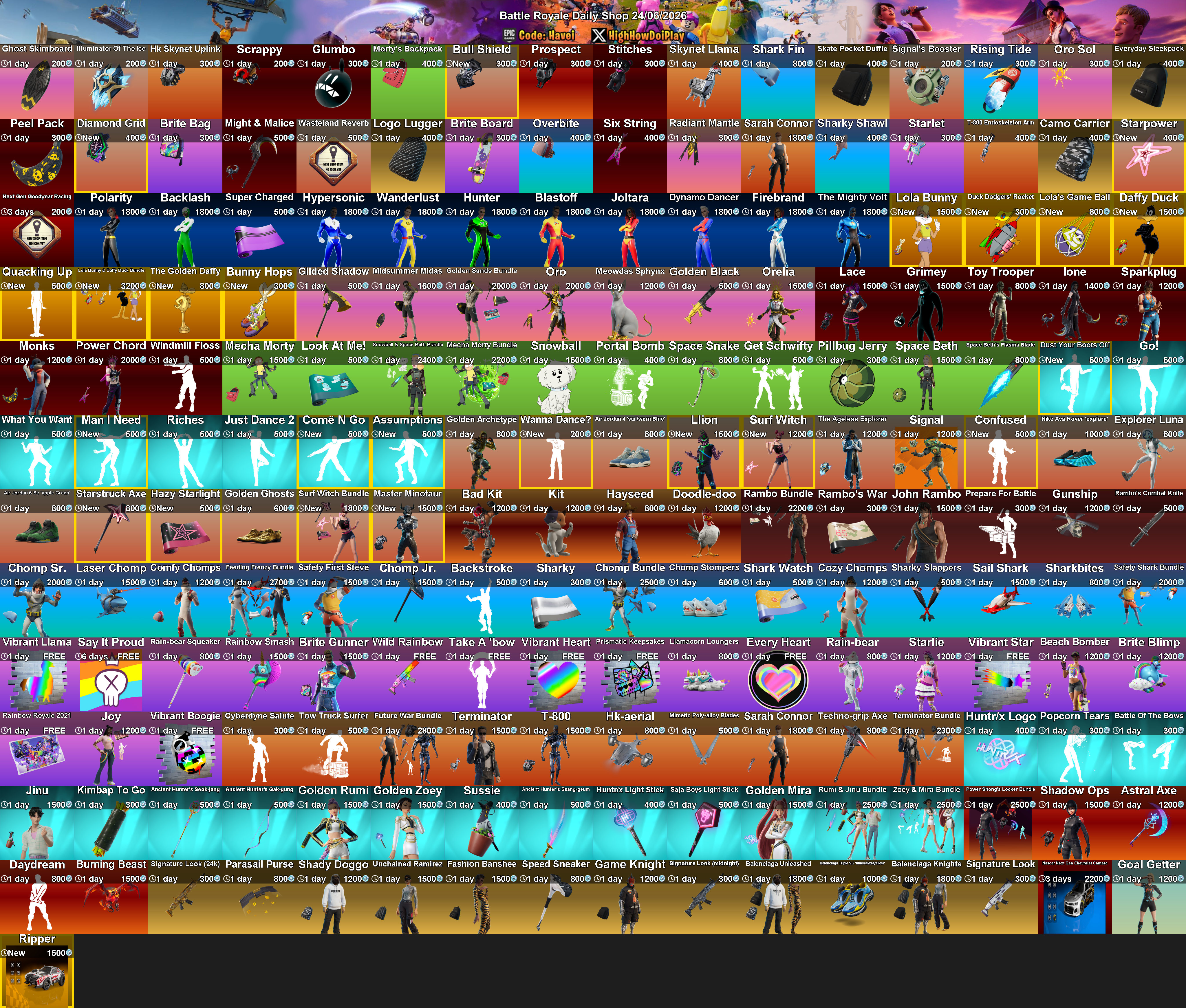 Today's (24_Jun_2026) Battle Royale Cosmetic Shop Rotation