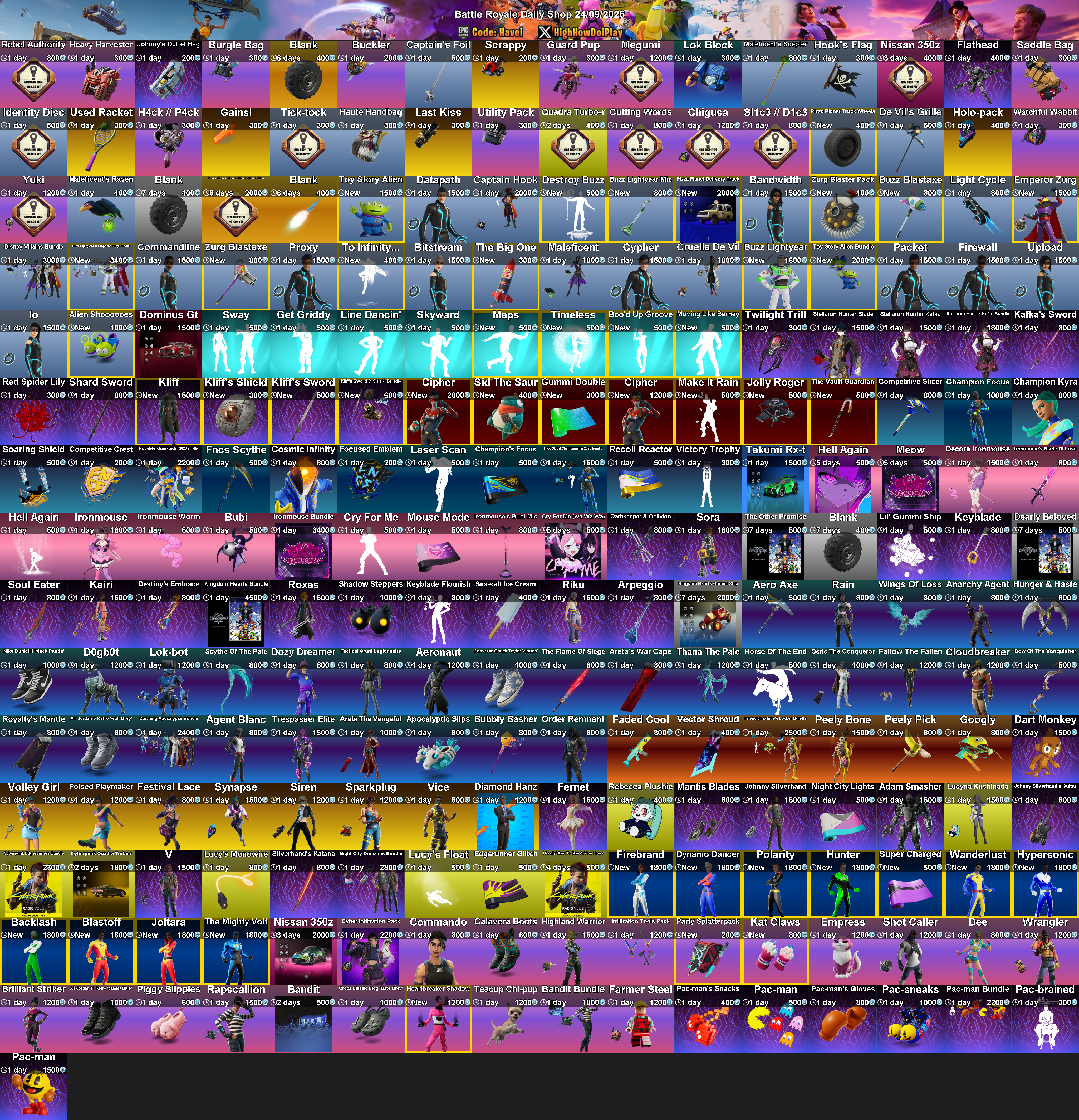 Today's (24_Sep_2026) Battle Royale Cosmetic Shop Rotation