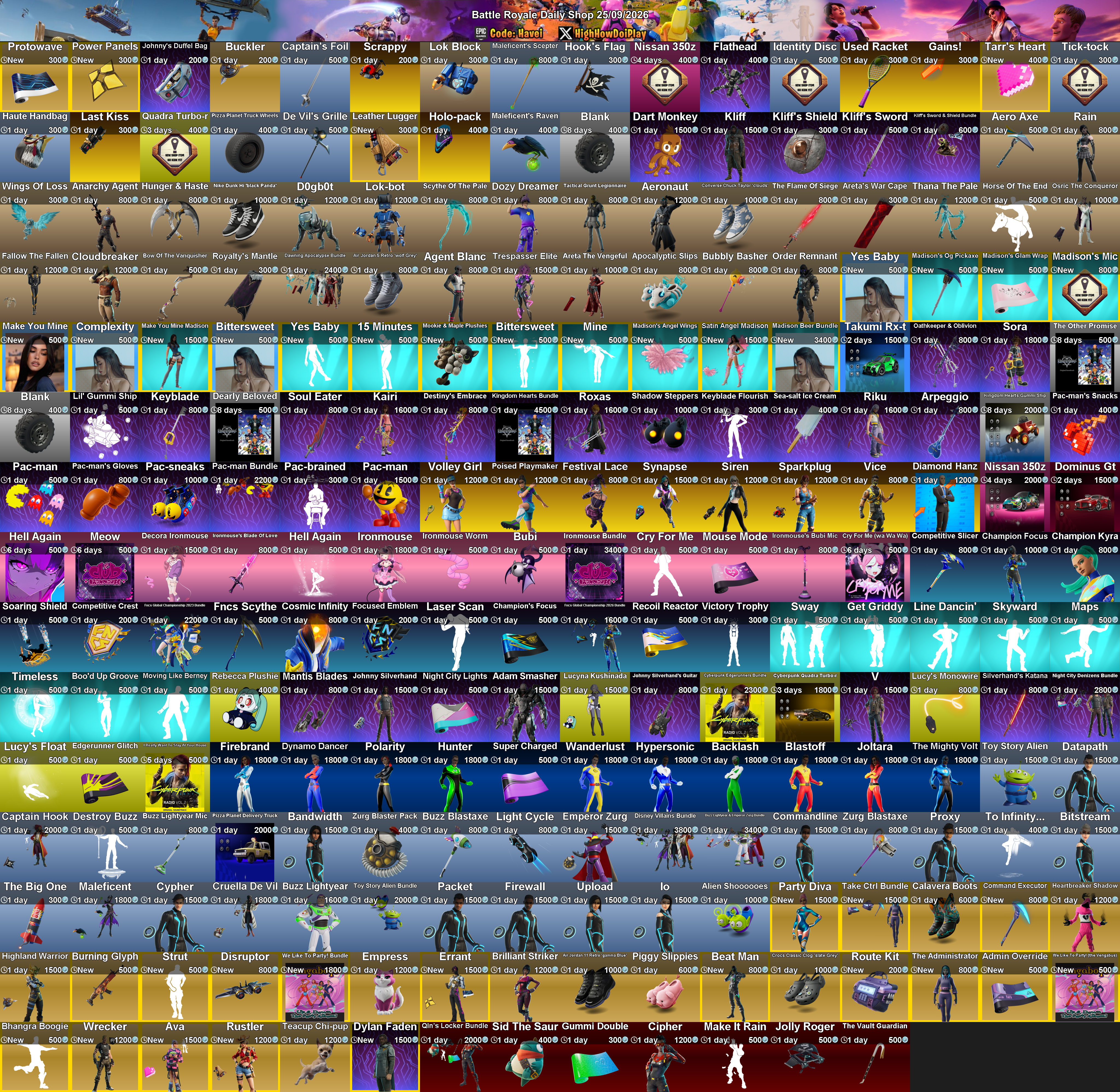 Today's (25_Sep_2026) Battle Royale Cosmetic Shop Rotation