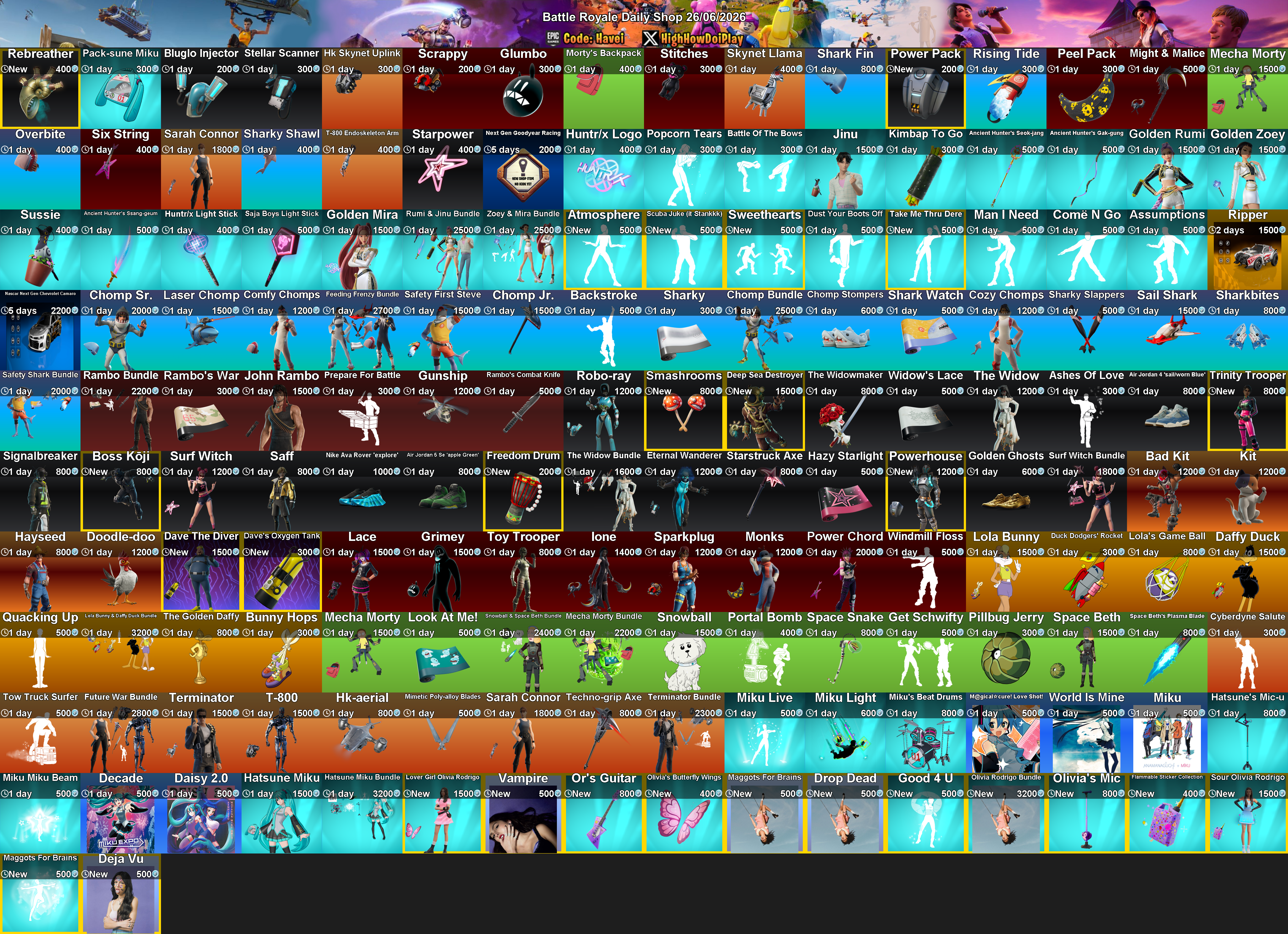 Today's (26_Jun_2026) Battle Royale Cosmetic Shop Rotation
