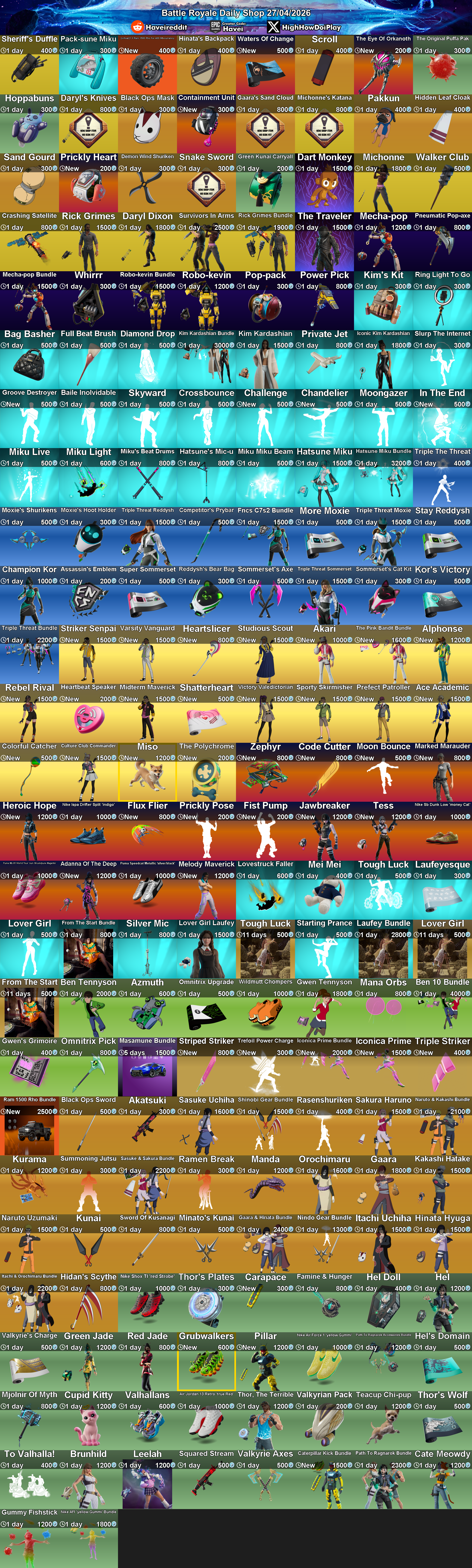 Today's (27_Apr_2026) Battle Royale Cosmetic Shop Rotation