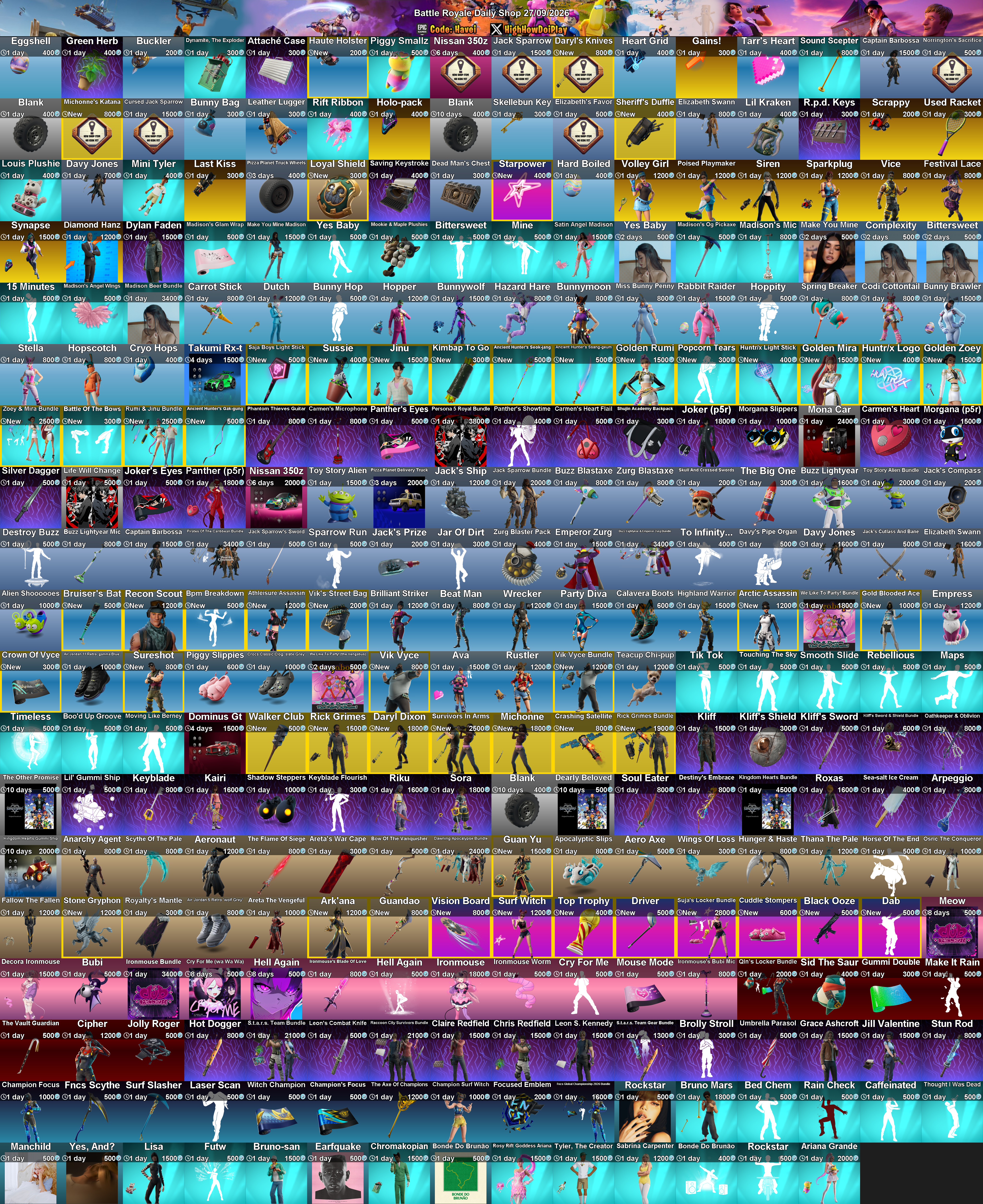 Today's (27_Sep_2026) Battle Royale Cosmetic Shop Rotation