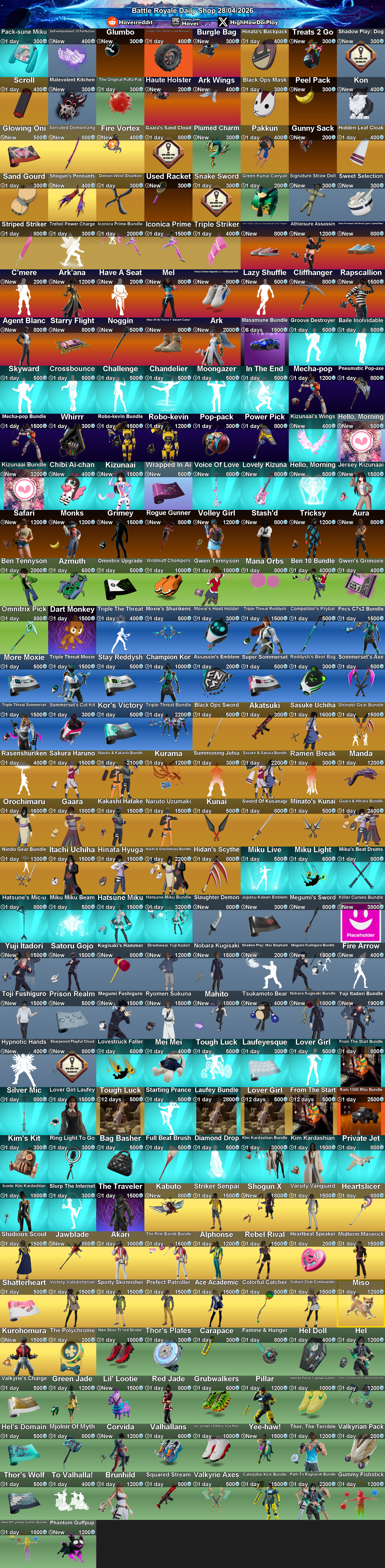 Today's (28_Apr_2026) Battle Royale Cosmetic Shop Rotation