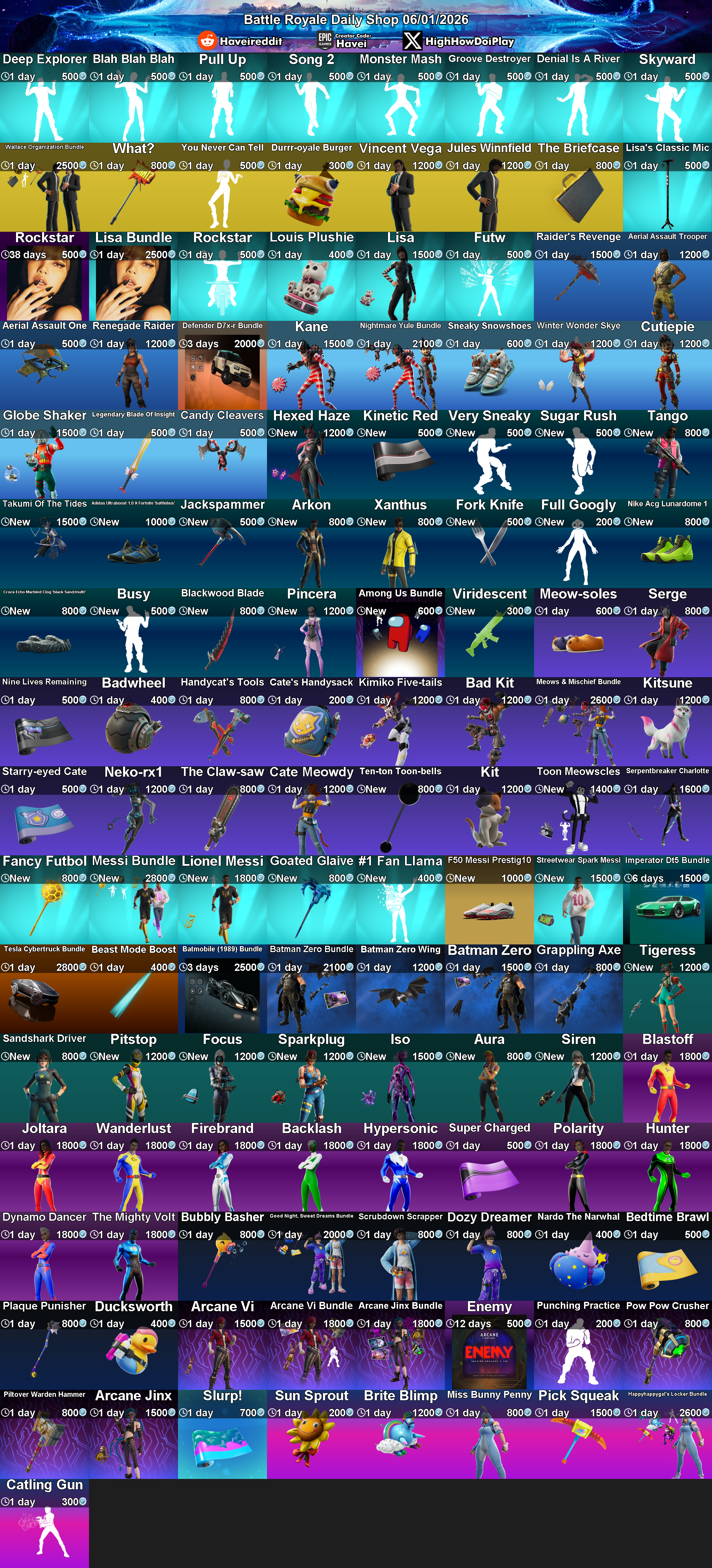 Today's (6_Jan_2026) Battle Royale Cosmetic Shop Rotation