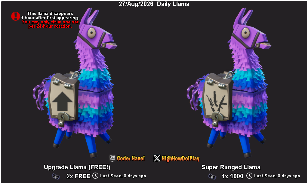 Daily Llama 27/Aug/2026 (Free Llamas!)