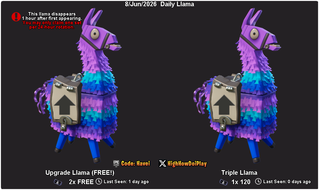 Daily Llama 8/Jun/2026 (Free Llamas!)