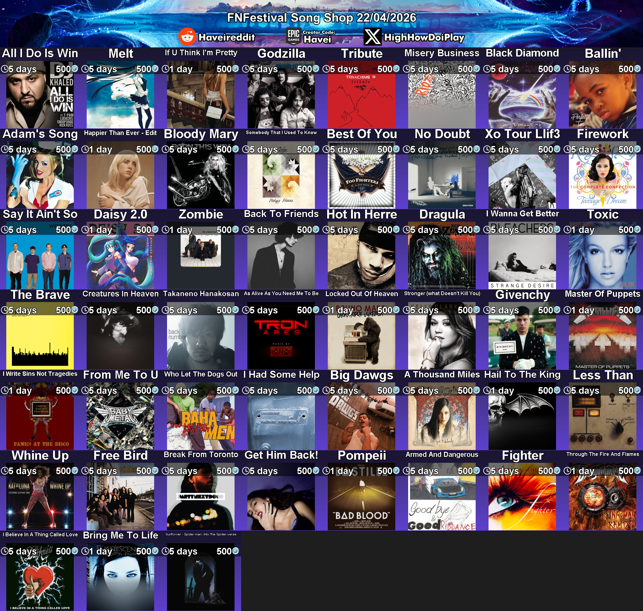 Today's (22_Apr_2026) Festival Song Shop Rotation