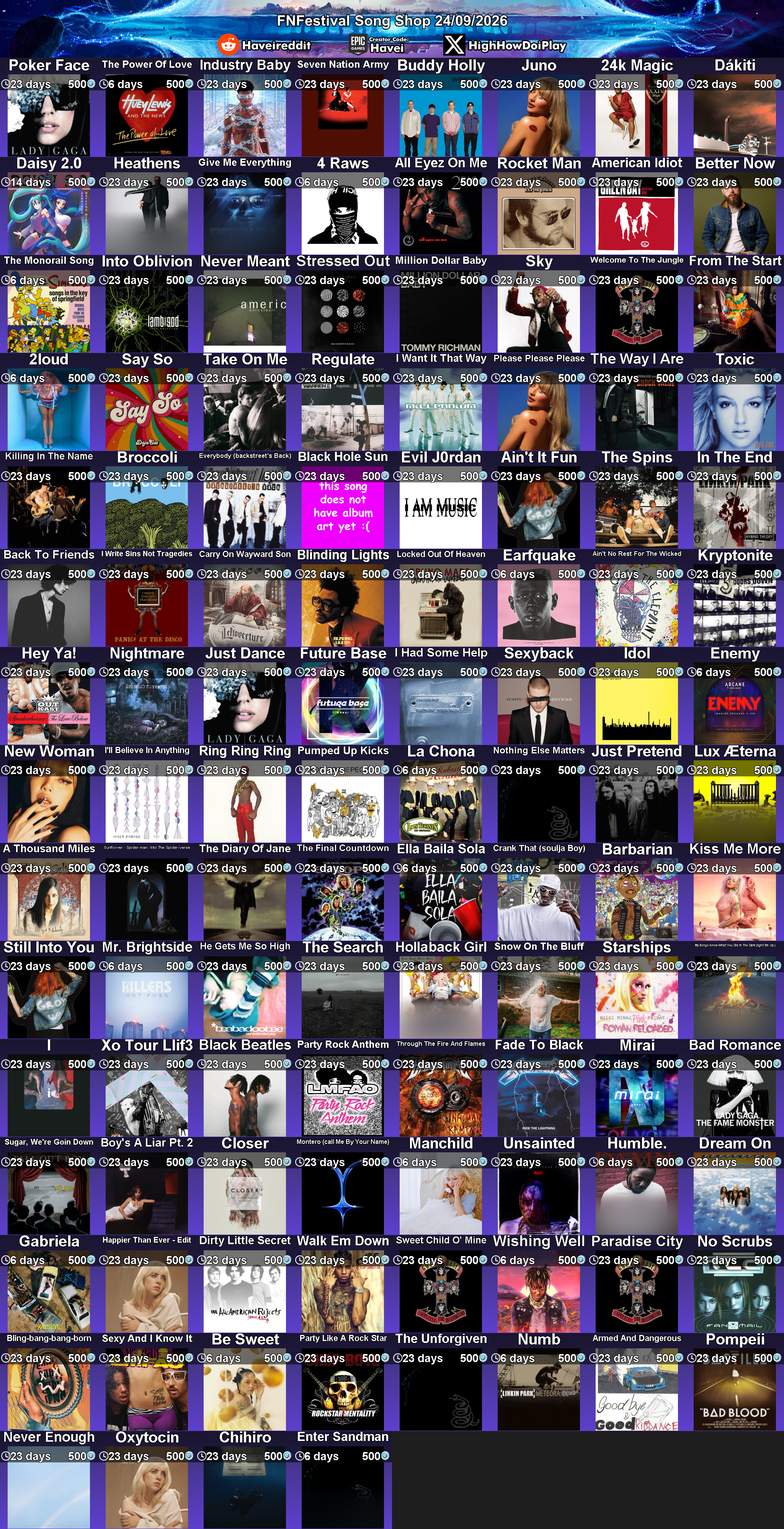 Today's (24_Sep_2026) Festival Song Shop Rotation