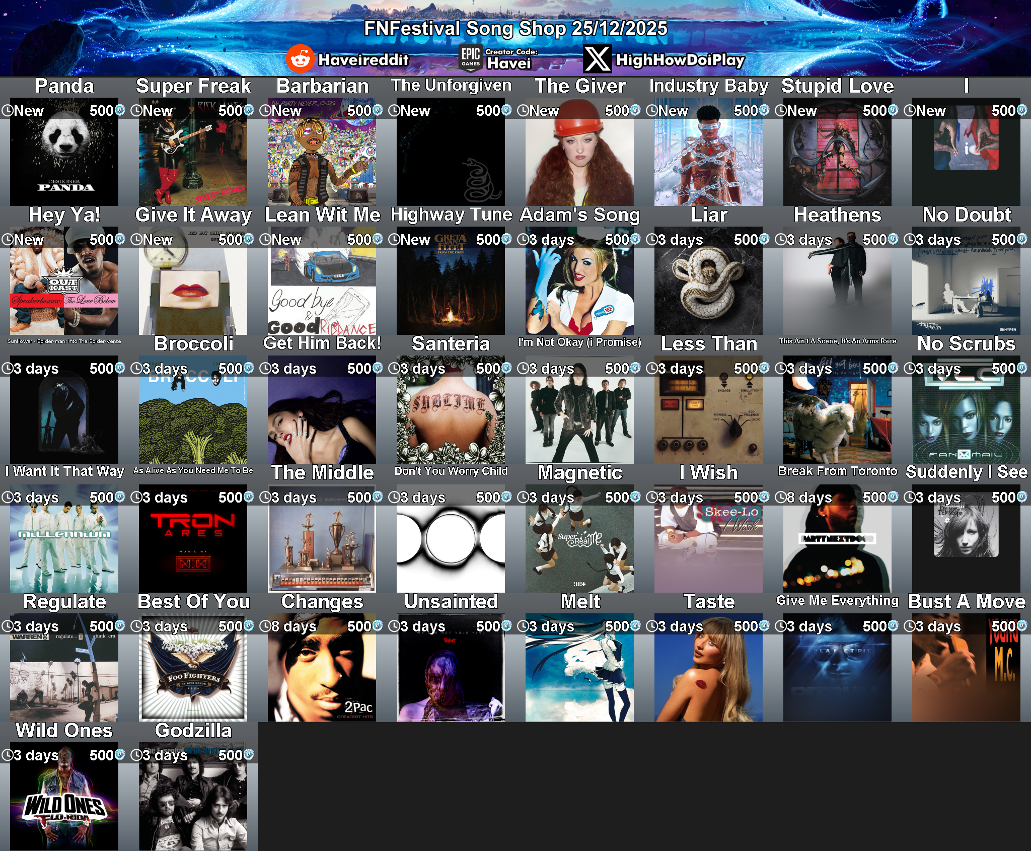 Today's (25_Dec_2025) Festival Song Shop Rotation