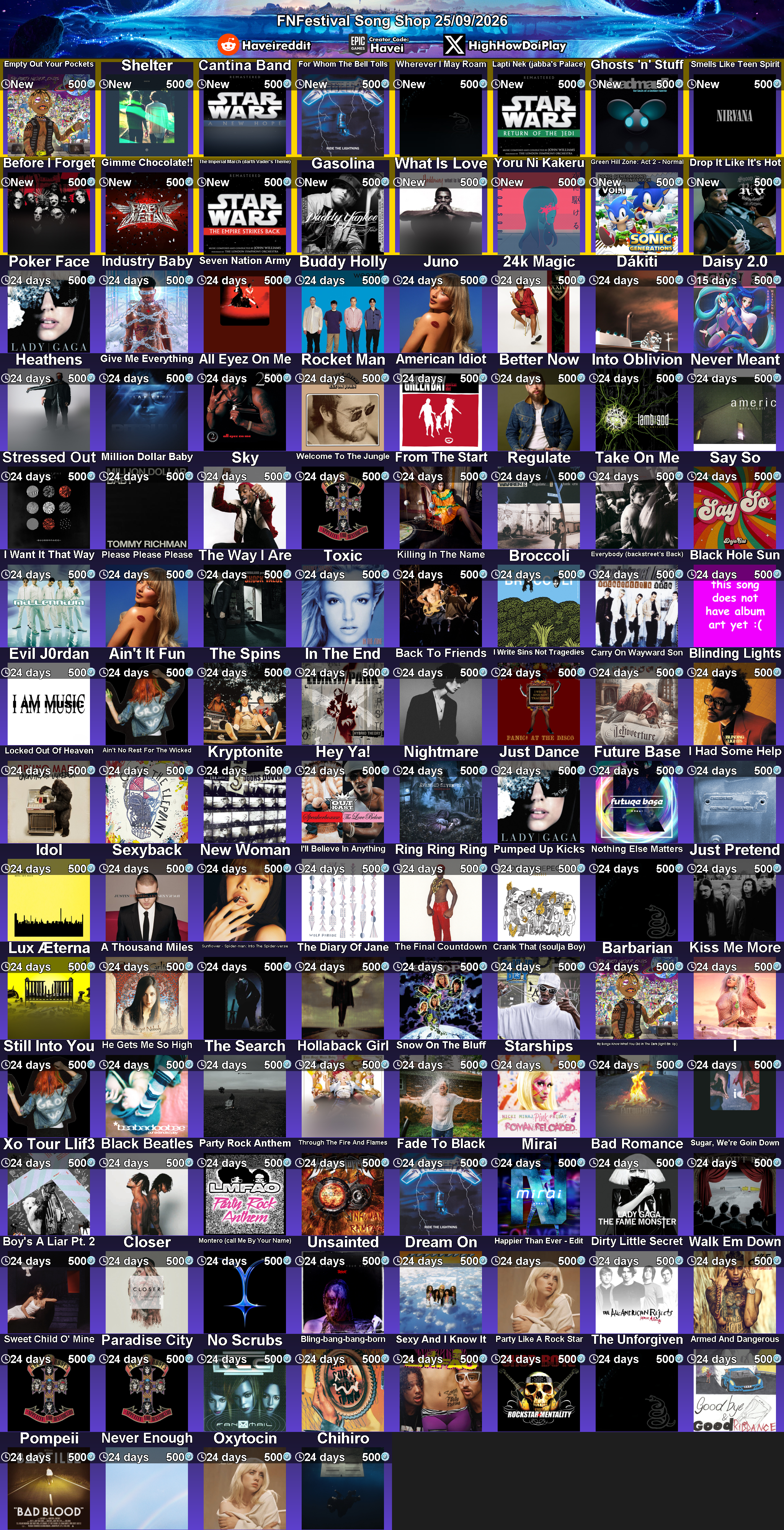 Today's (25_Sep_2026) Festival Song Shop Rotation
