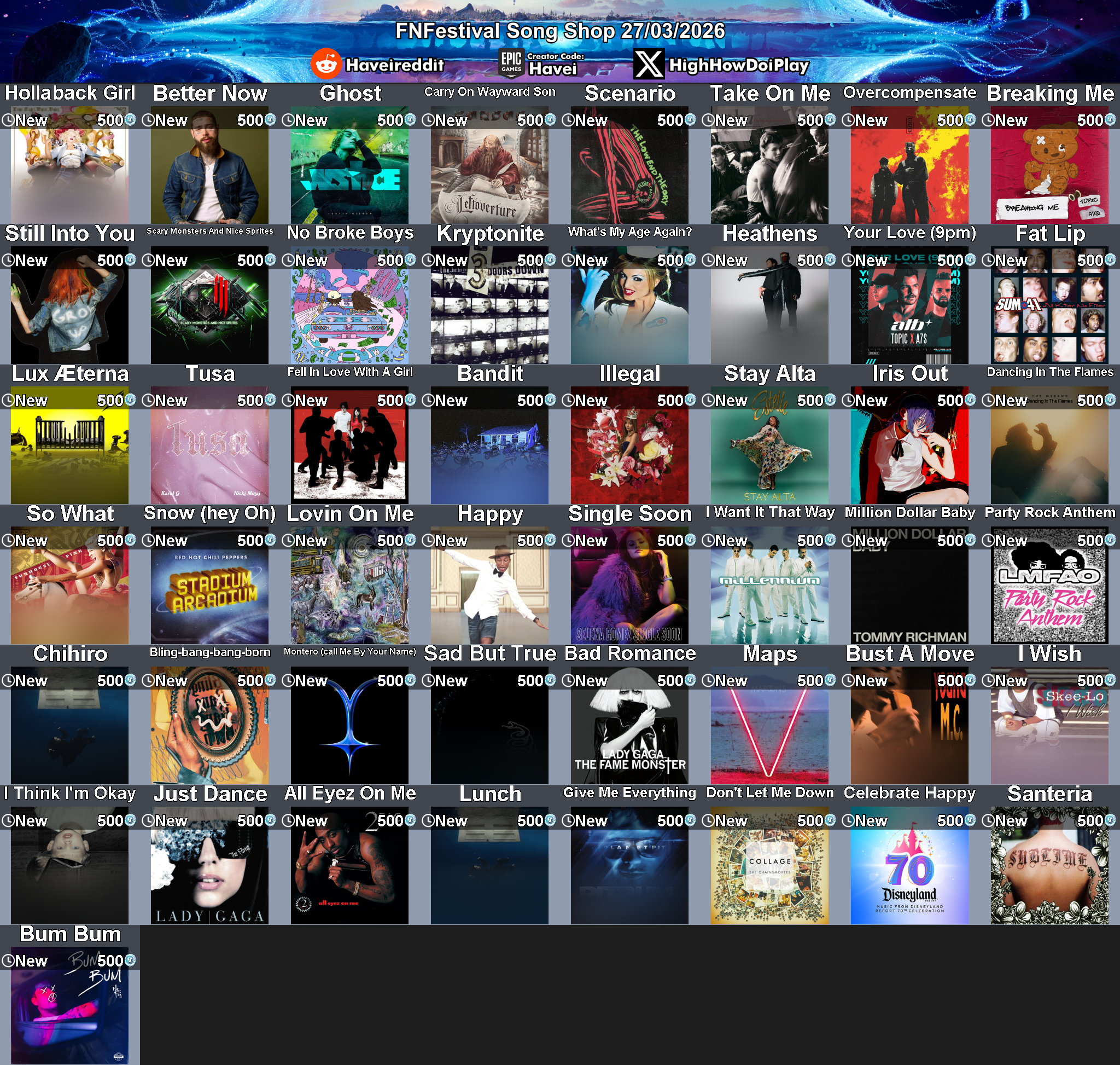 Today's (27_Mar_2026) Festival Song Shop Rotation