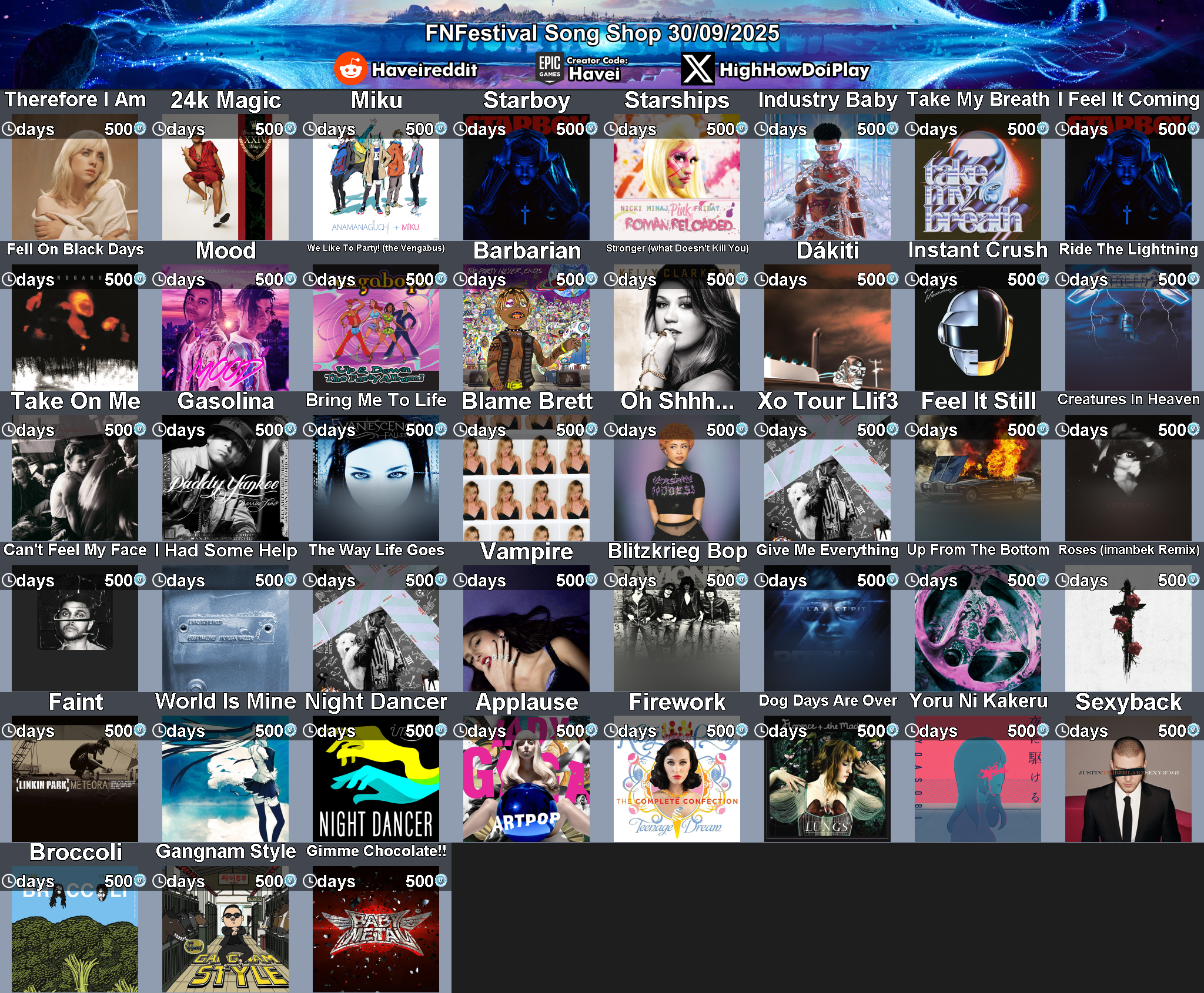 Today's (30_Sep_2025) Festival Song Shop Rotation
