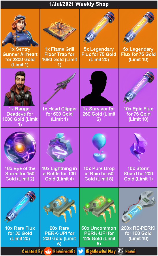 Weekly Shop Reset 12:00AM UTC 01/Jul/2021